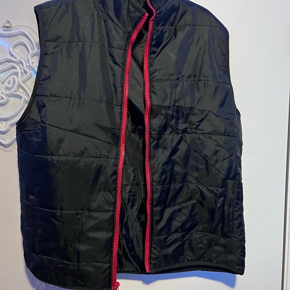 Men's Black Puffer Vest with Red Accents